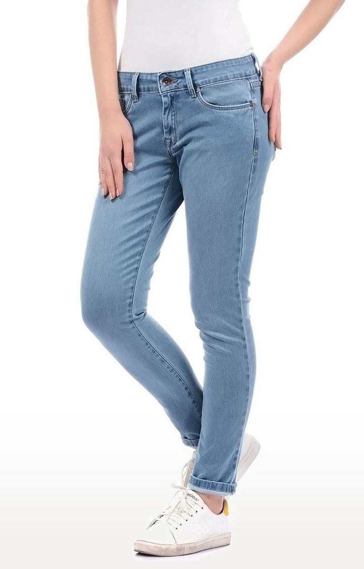 Pepe Jeans | Women's Blue Cotton Blend Slim Jeans 2