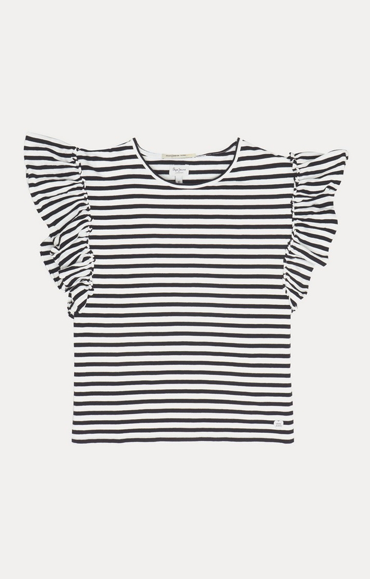 Pepe Jeans | Girls Black Cotton Striped T-Shirts 0