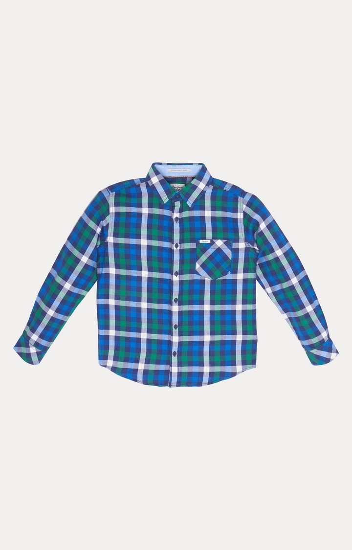 Pepe Jeans | Boys Blue Cotton Checked Casual Shirts 0