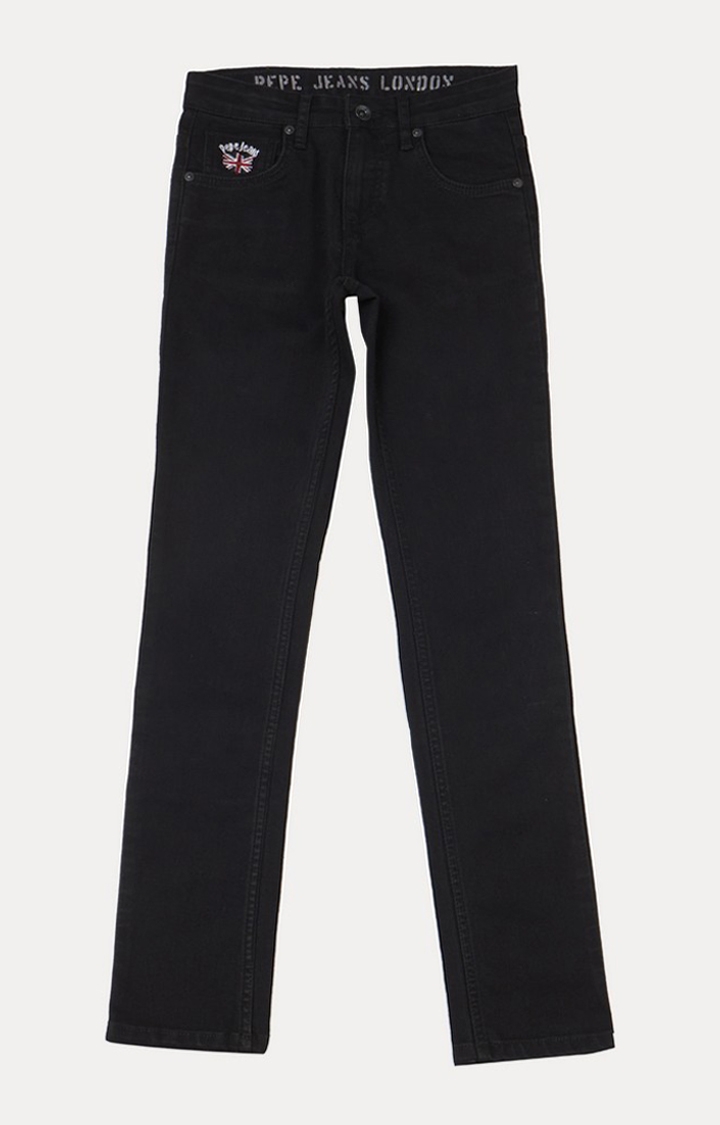Pepe Jeans | Boys Black Cotton Blend Straight Jeans 0
