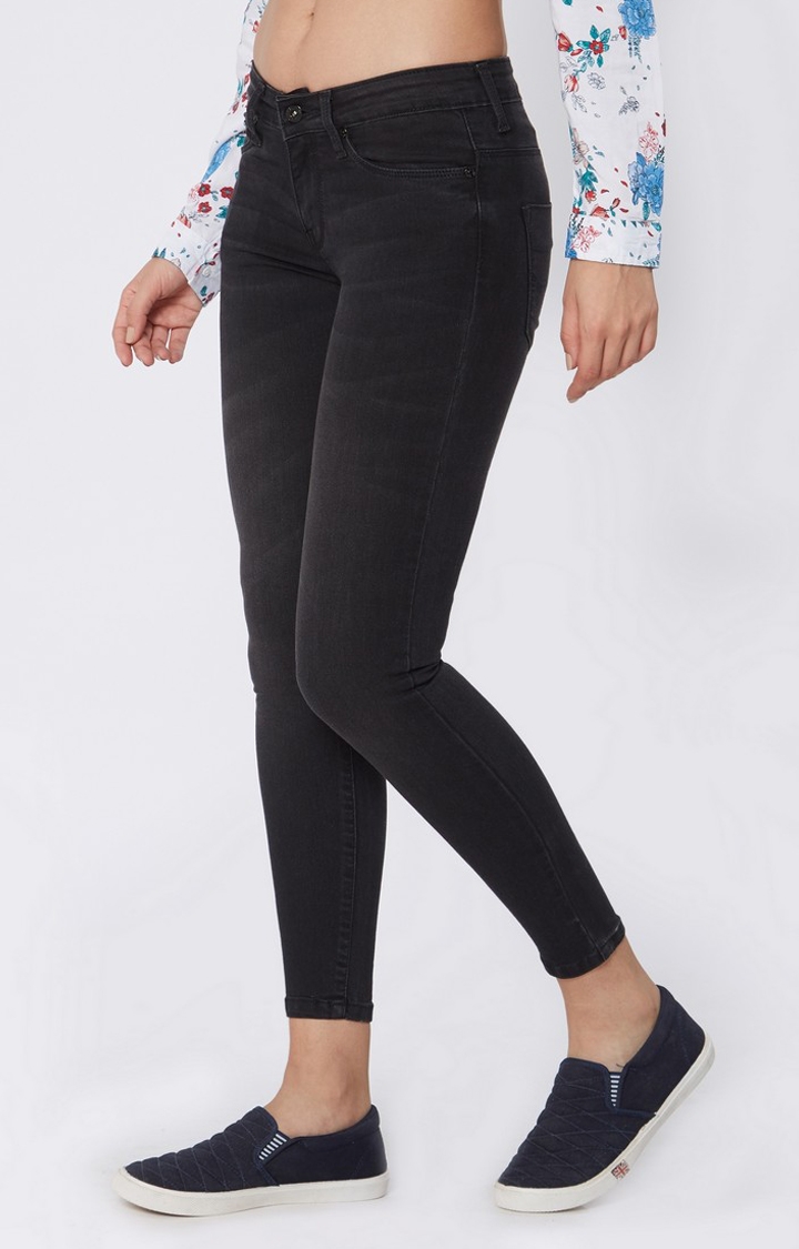 Pepe Jeans | Women's Black Cotton Blend Slim Jeans 2