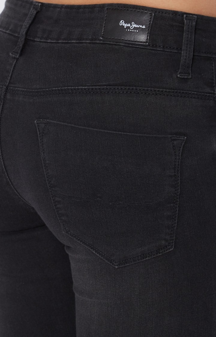 Pepe Jeans | Women's Black Cotton Blend Slim Jeans 5