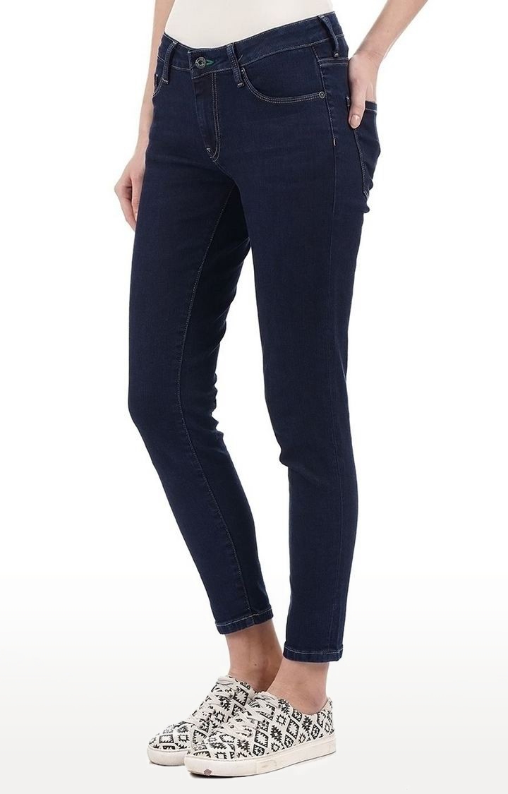 Women's Blue Cotton Blend Skinny Jeans