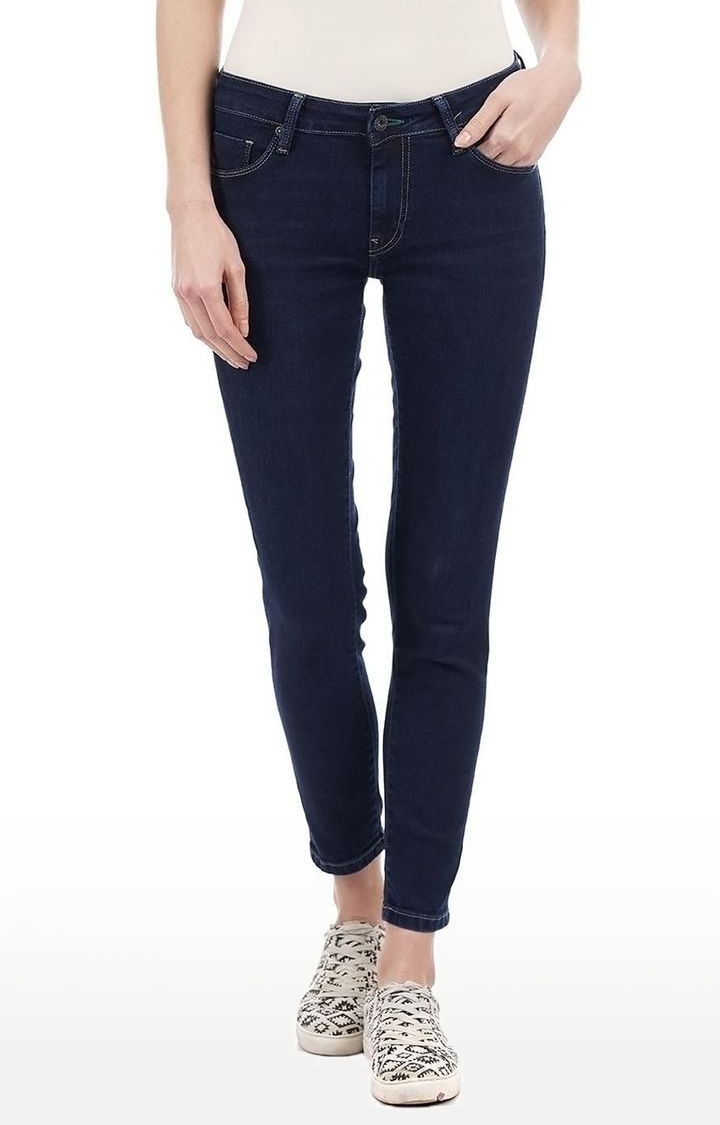 Women's Blue Cotton Blend Skinny Jeans