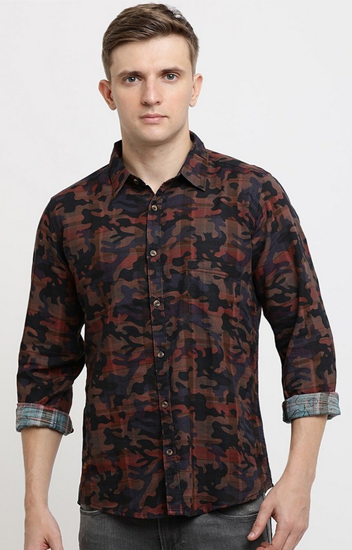 Pepe Jeans | Men's Brown Camouflage Casual Shirts 0