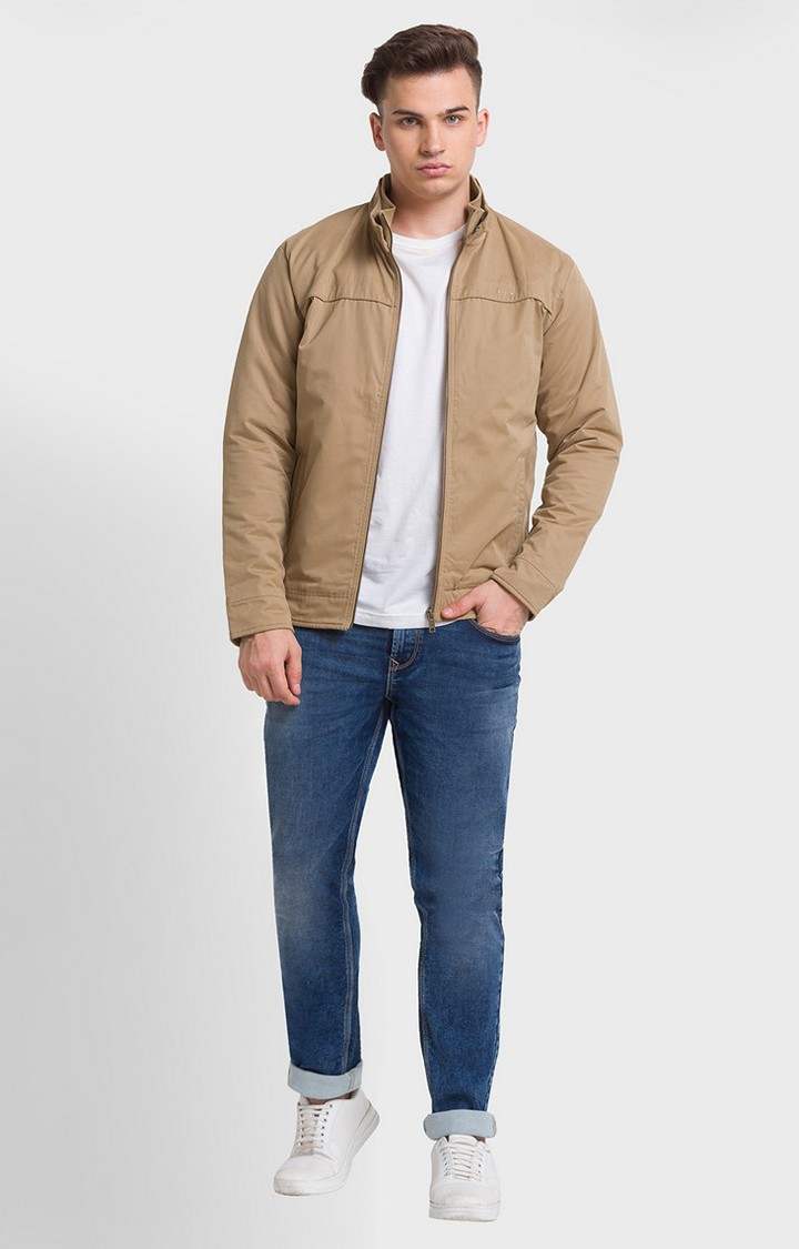 ColorPlus Tailored Fit Beige Bomber Jackets For Men