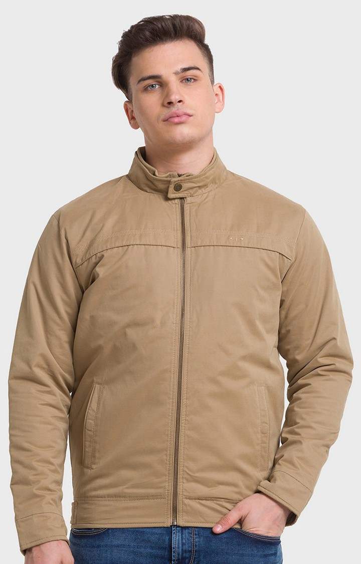 ColorPlus Tailored Fit Beige Bomber Jackets For Men