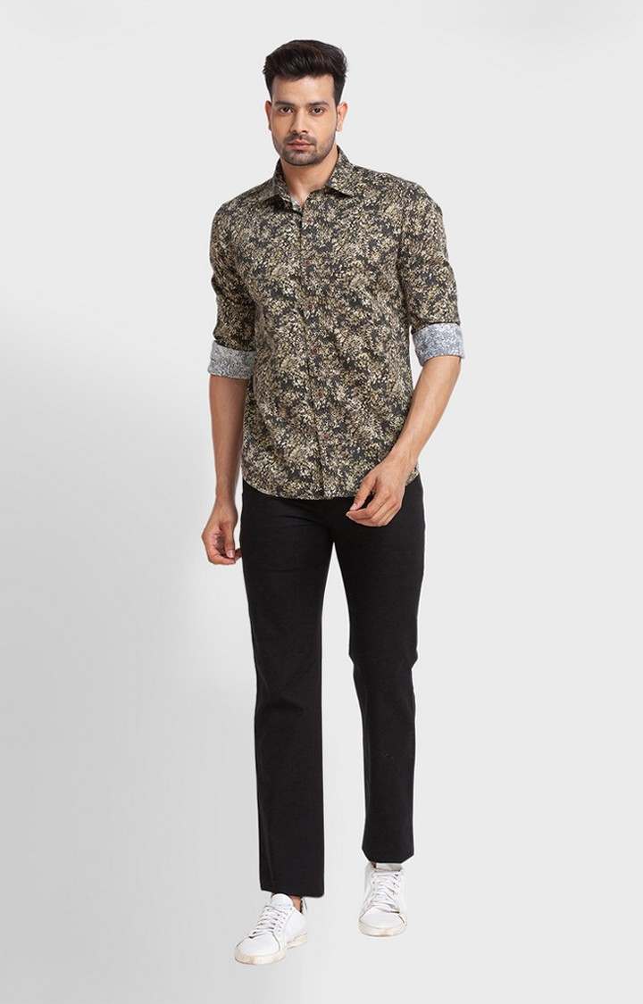 ColorPlus Green Print Tailored Fit Casual Shirts For Men
