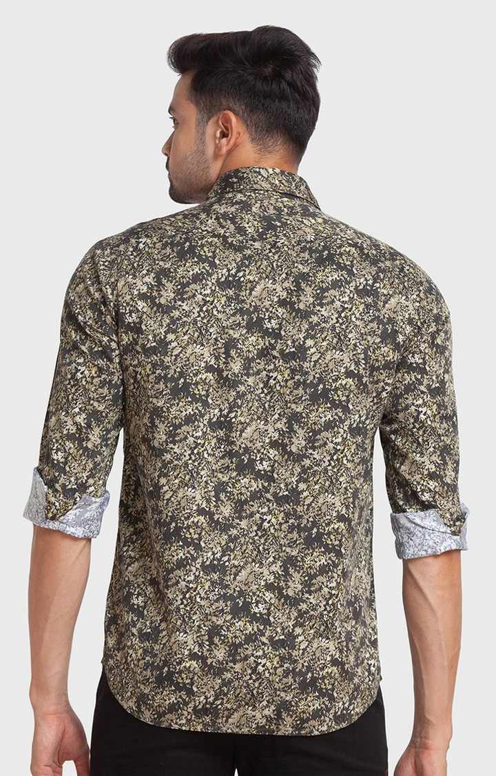 ColorPlus Green Print Tailored Fit Casual Shirts For Men