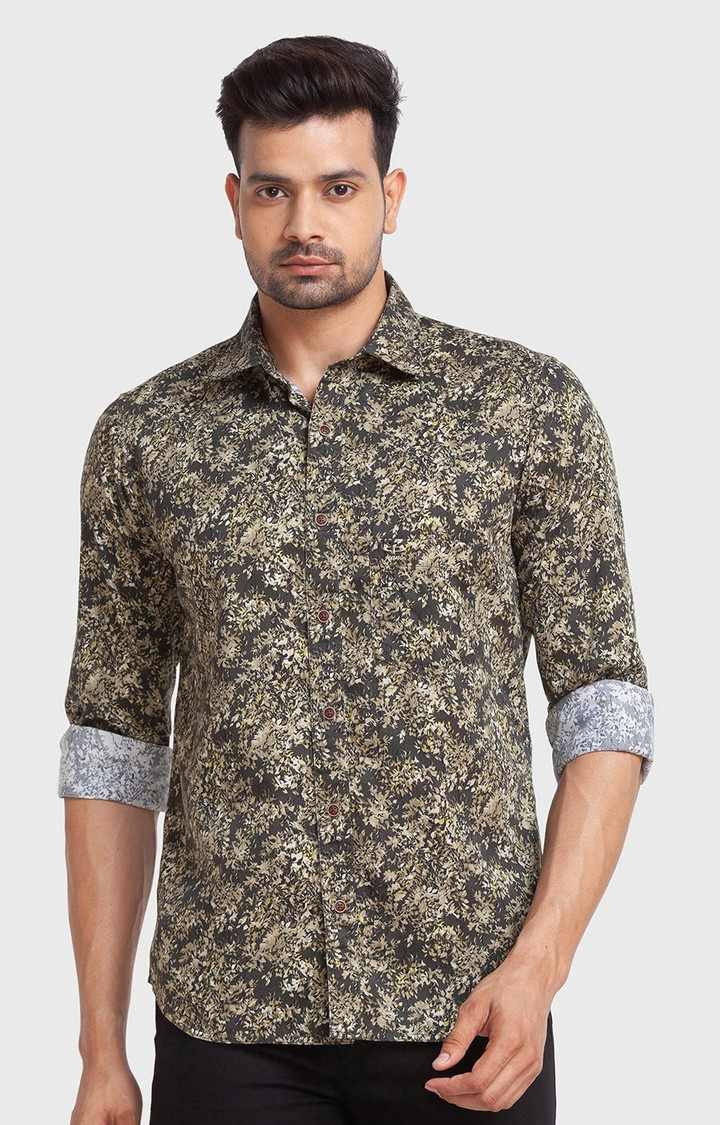 ColorPlus Green Print Tailored Fit Casual Shirts For Men