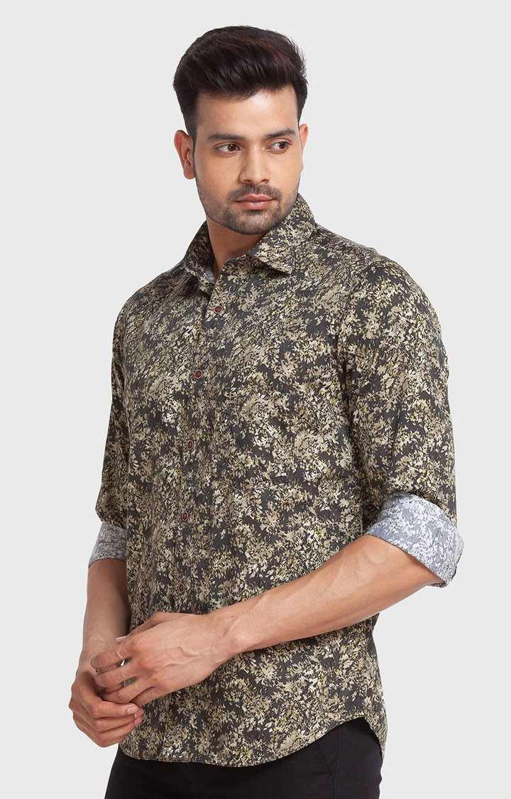 ColorPlus Green Print Tailored Fit Casual Shirts For Men