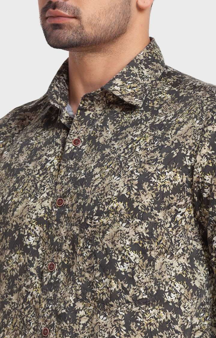ColorPlus Green Print Tailored Fit Casual Shirts For Men