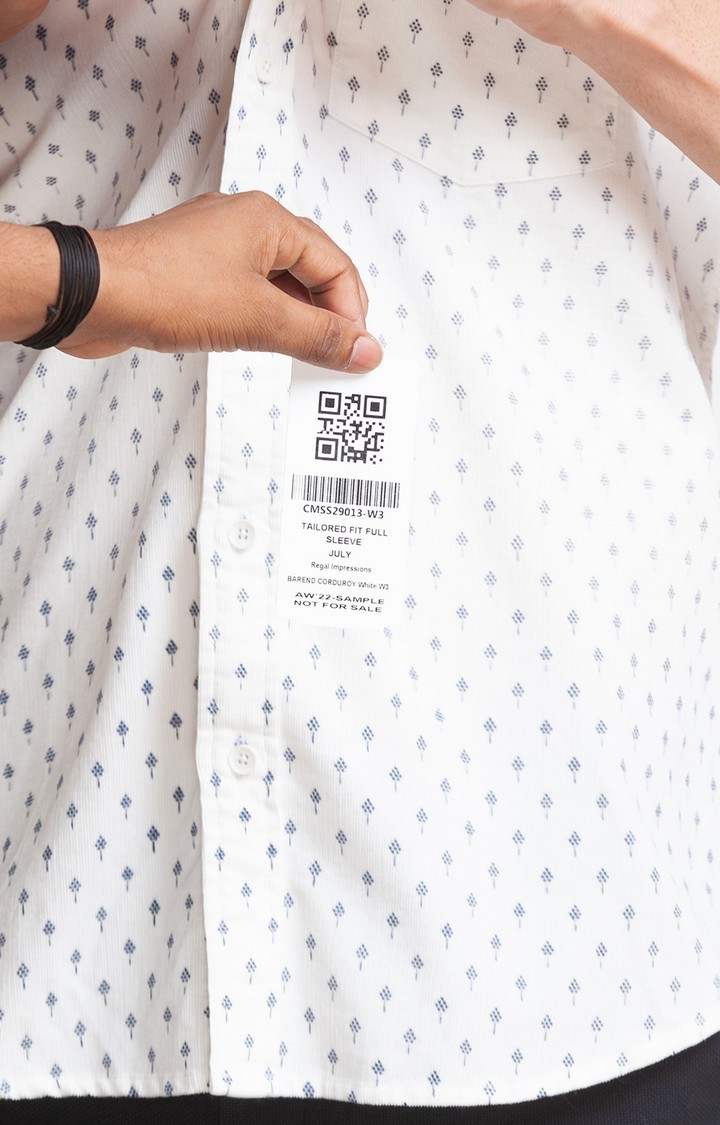 ColorPlus White Print Tailored Fit Casual Shirts For Men