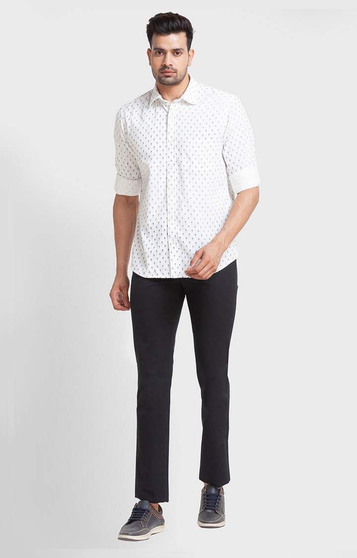 ColorPlus White Print Tailored Fit Casual Shirts For Men