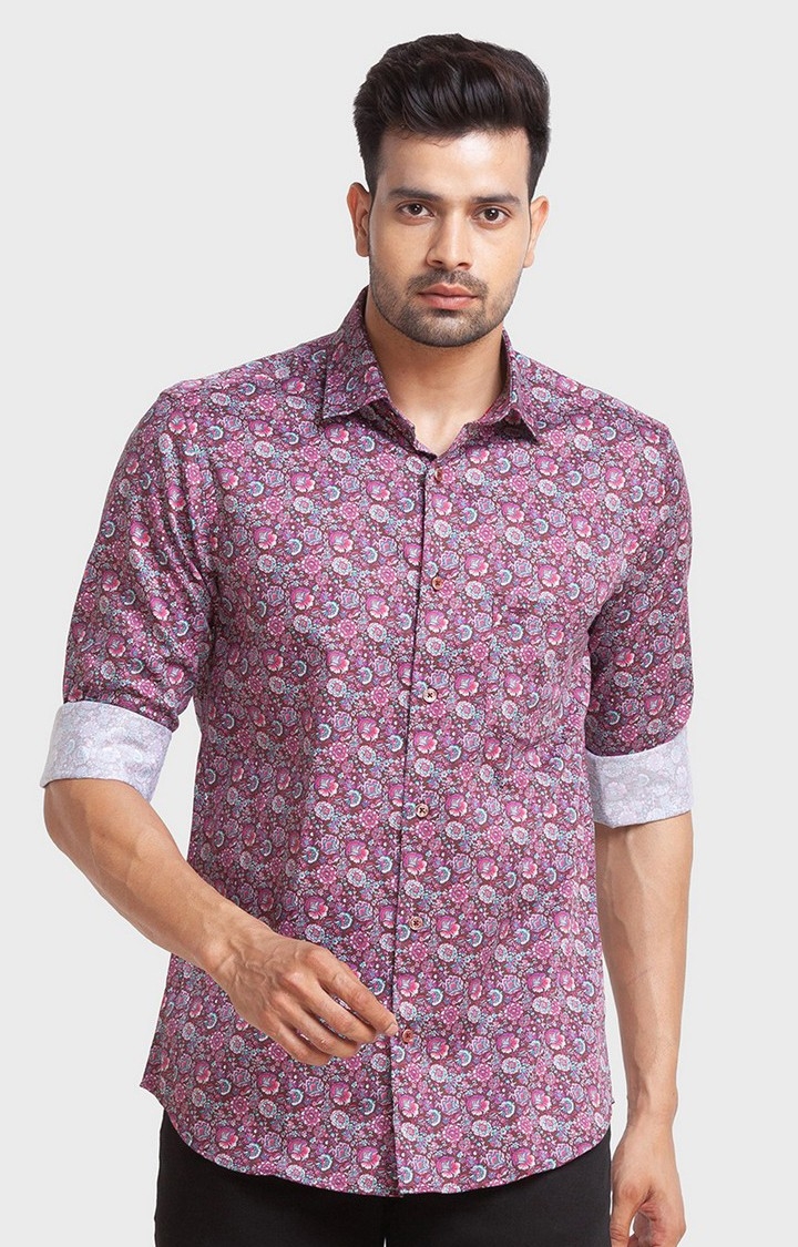 ColorPlus | ColorPlus Red Print Tailored Fit Casual Shirts For Men 0
