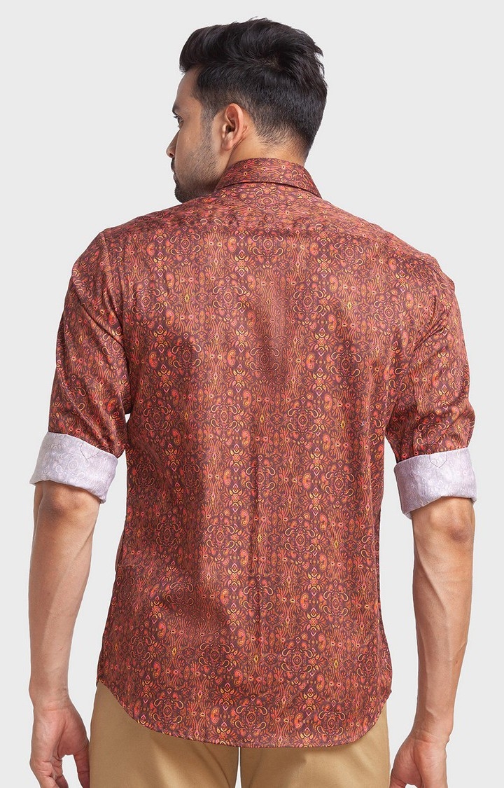 ColorPlus | ColorPlus Brown Print Tailored Fit Casual Shirts For Men 4