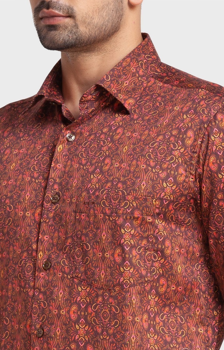 ColorPlus | ColorPlus Brown Print Tailored Fit Casual Shirts For Men 5