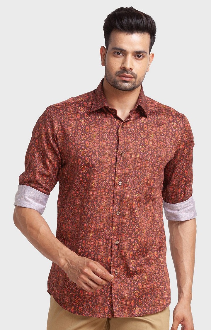 ColorPlus | ColorPlus Brown Print Tailored Fit Casual Shirts For Men 0