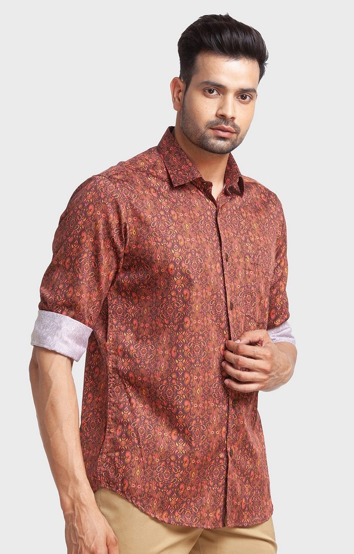 ColorPlus | ColorPlus Brown Print Tailored Fit Casual Shirts For Men 2