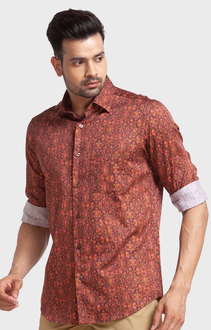 ColorPlus | ColorPlus Brown Print Tailored Fit Casual Shirts For Men 3