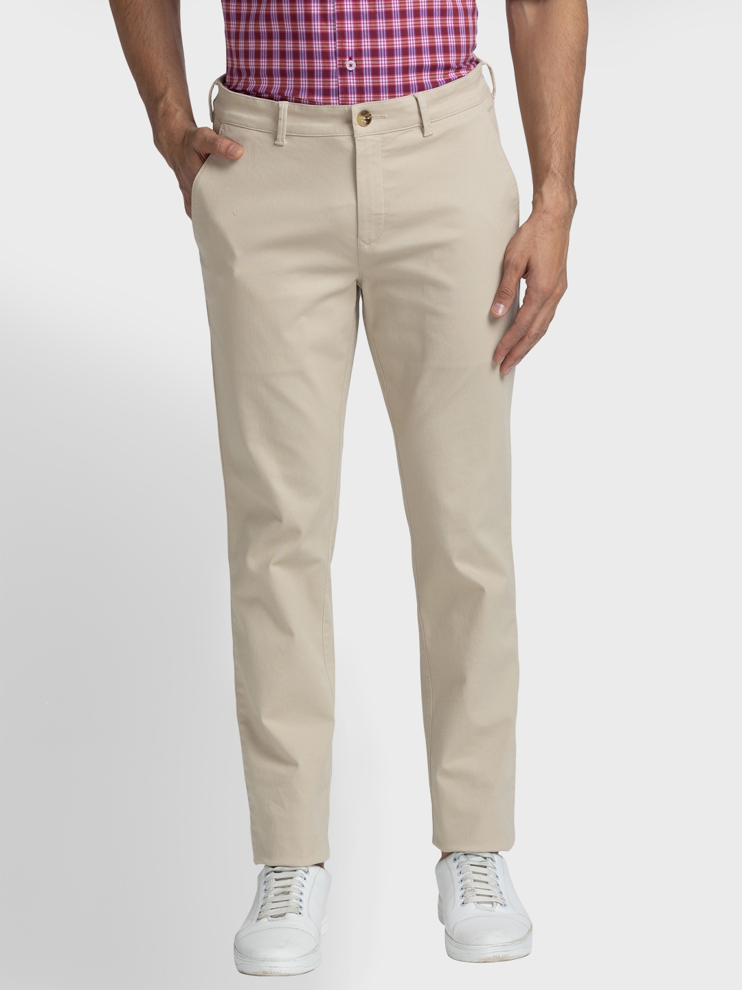 Buy COLOR PLUS Natural Printed Cotton Stretch Super Slim Fit Mens Trousers  | Shoppers Stop
