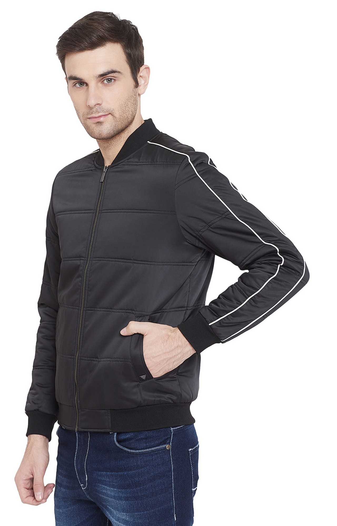 Grey Solid Bomber Jacket