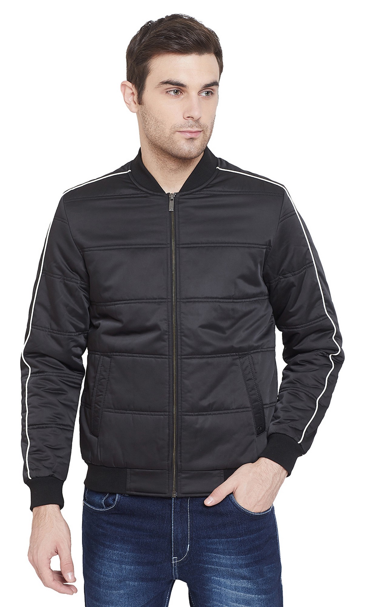 Grey Solid Bomber Jacket