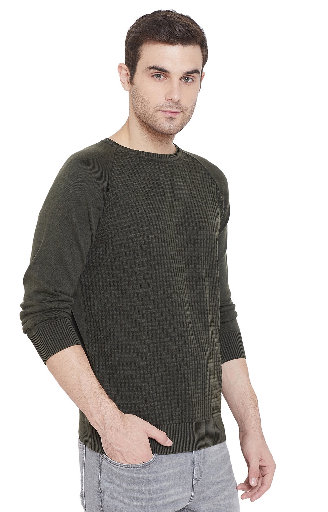 Crimsoune Club | Green Textured Sweaters 2