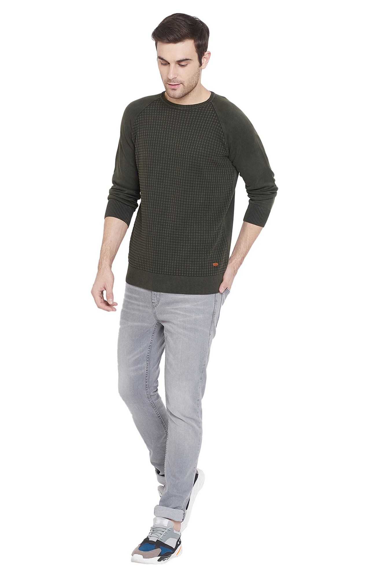 Crimsoune Club | Green Textured Sweaters 1