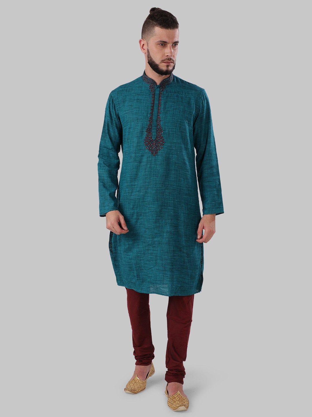 Ethnix By Raymond Dark Green Kurta With Churidar