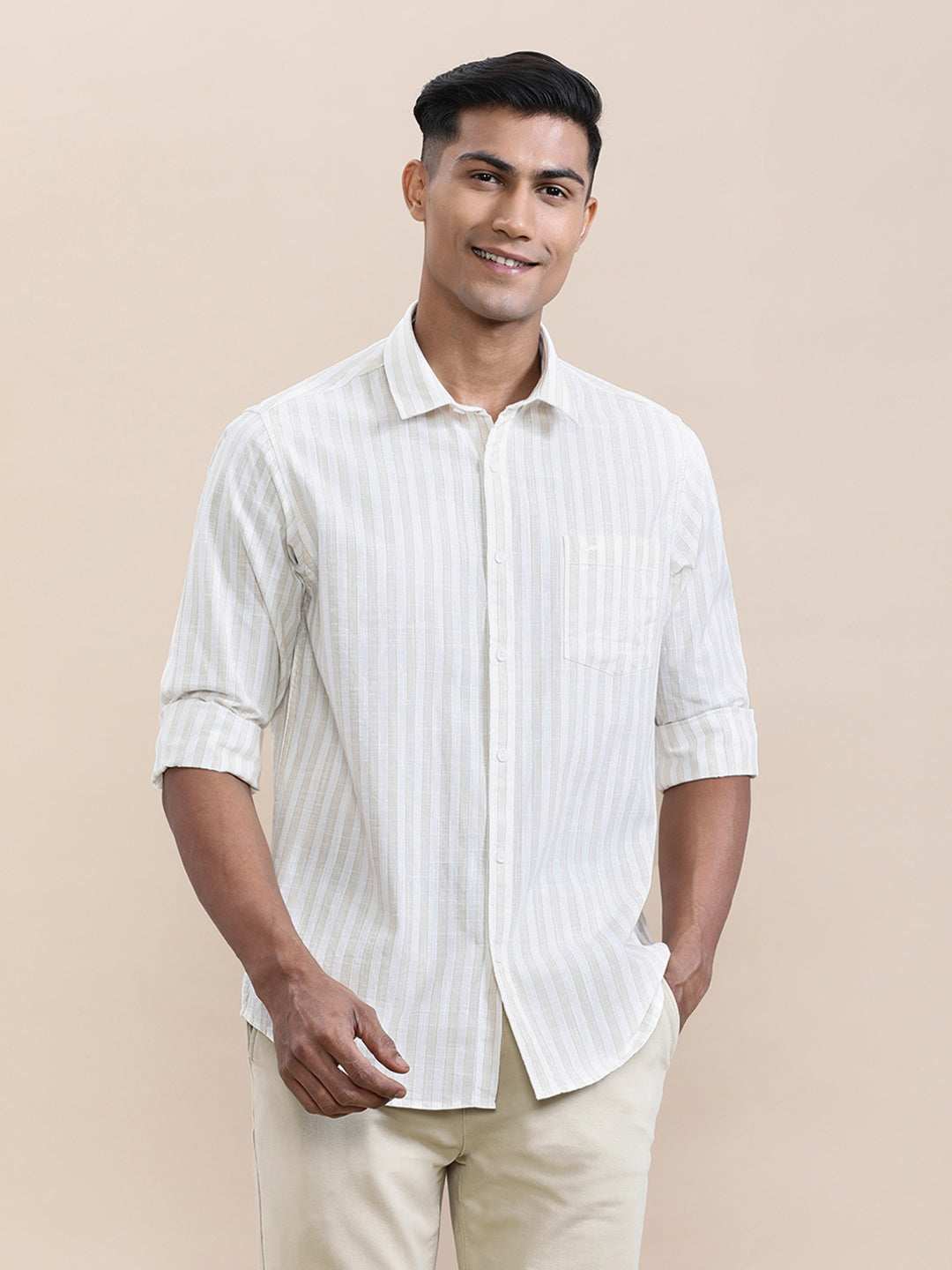 CROCODILE MENS CASUAL SHIRT F/S CRCS125-311MT BEIGE