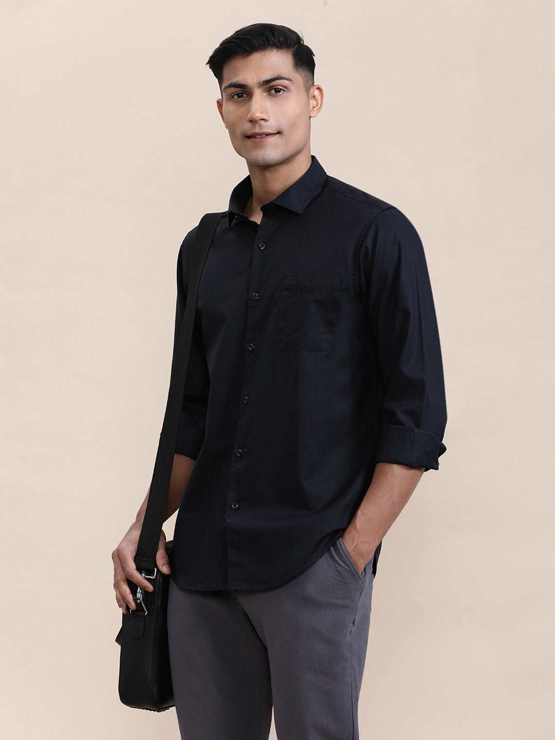 CROCODILE MENS CASUAL SHIRT F/S CRCS125-500MT Black