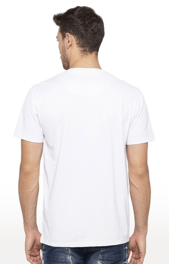 Men's White Cotton Typographic Printed Regular T-Shirt