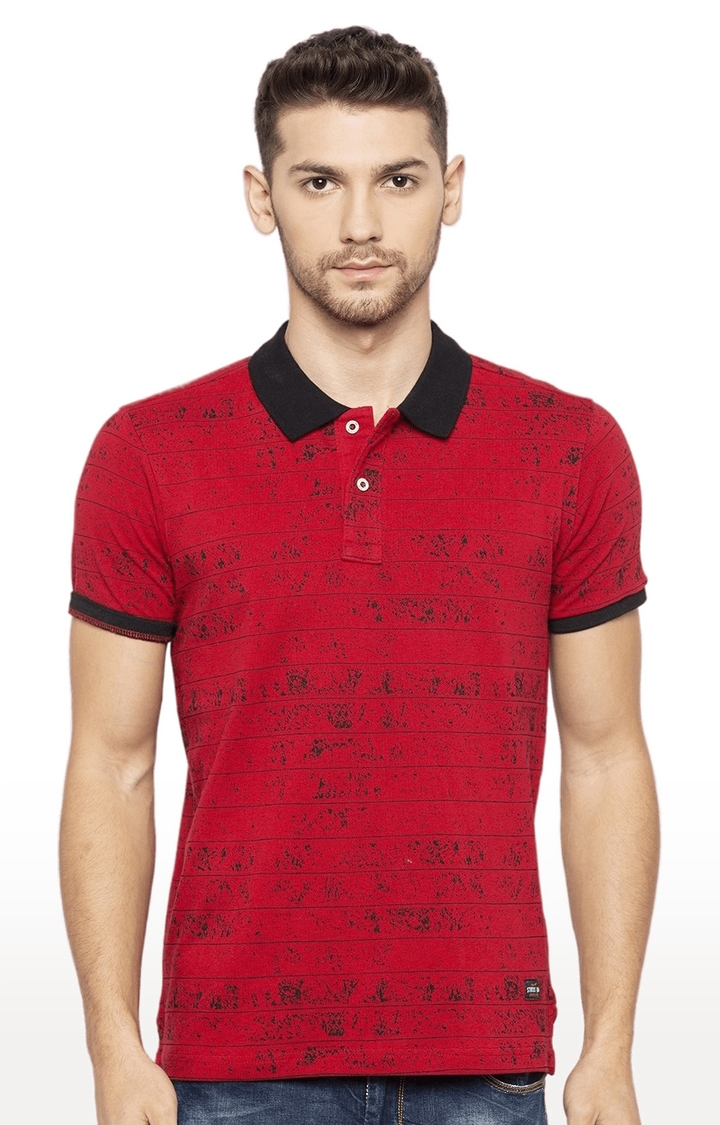 Status Quo | Men's Red Cotton Striped Polos 0