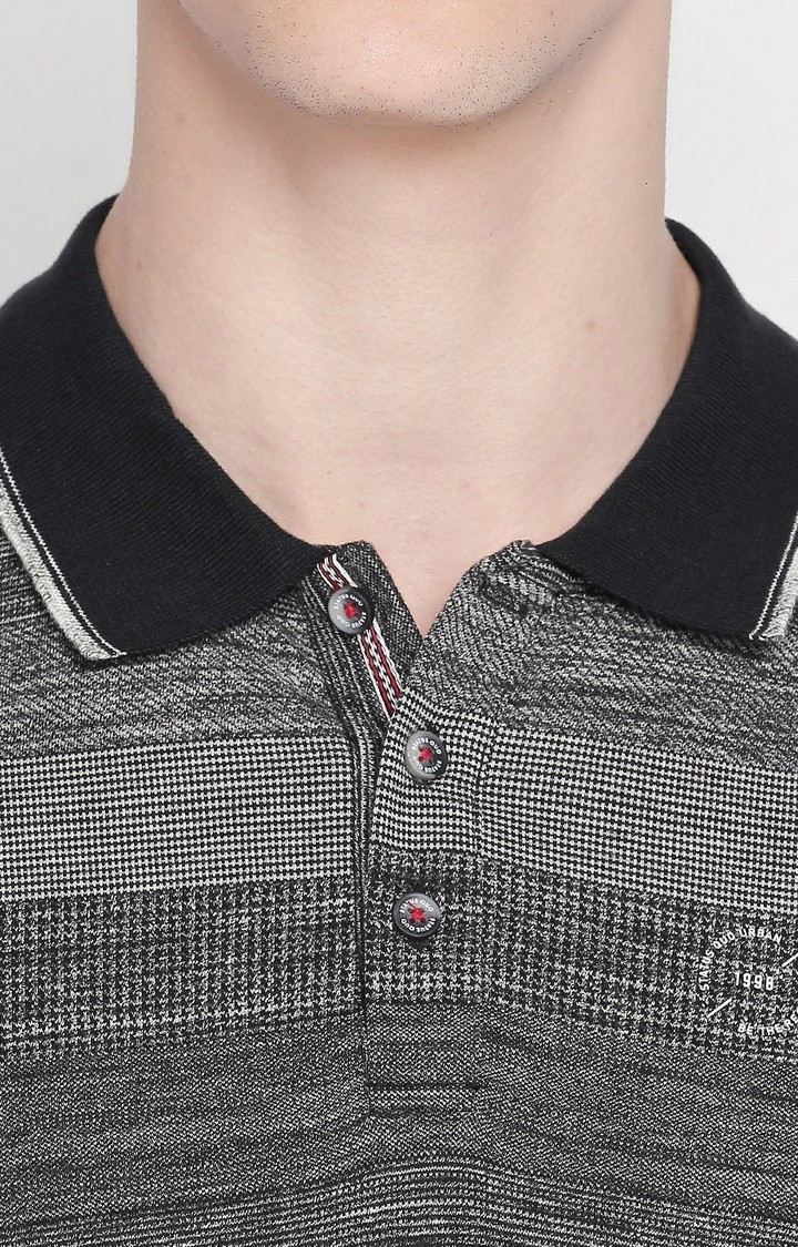 Men's Grey Polycotton Striped Polos