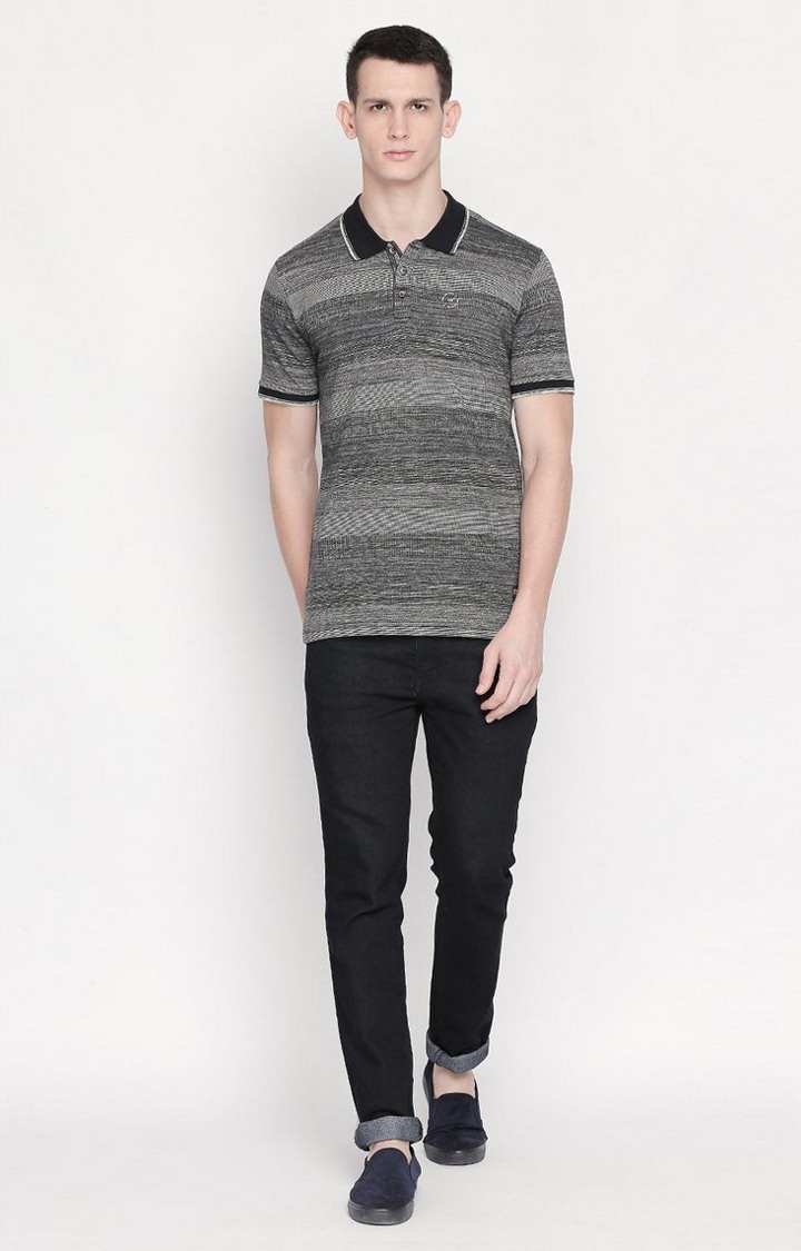 Men's Grey Polycotton Striped Polos