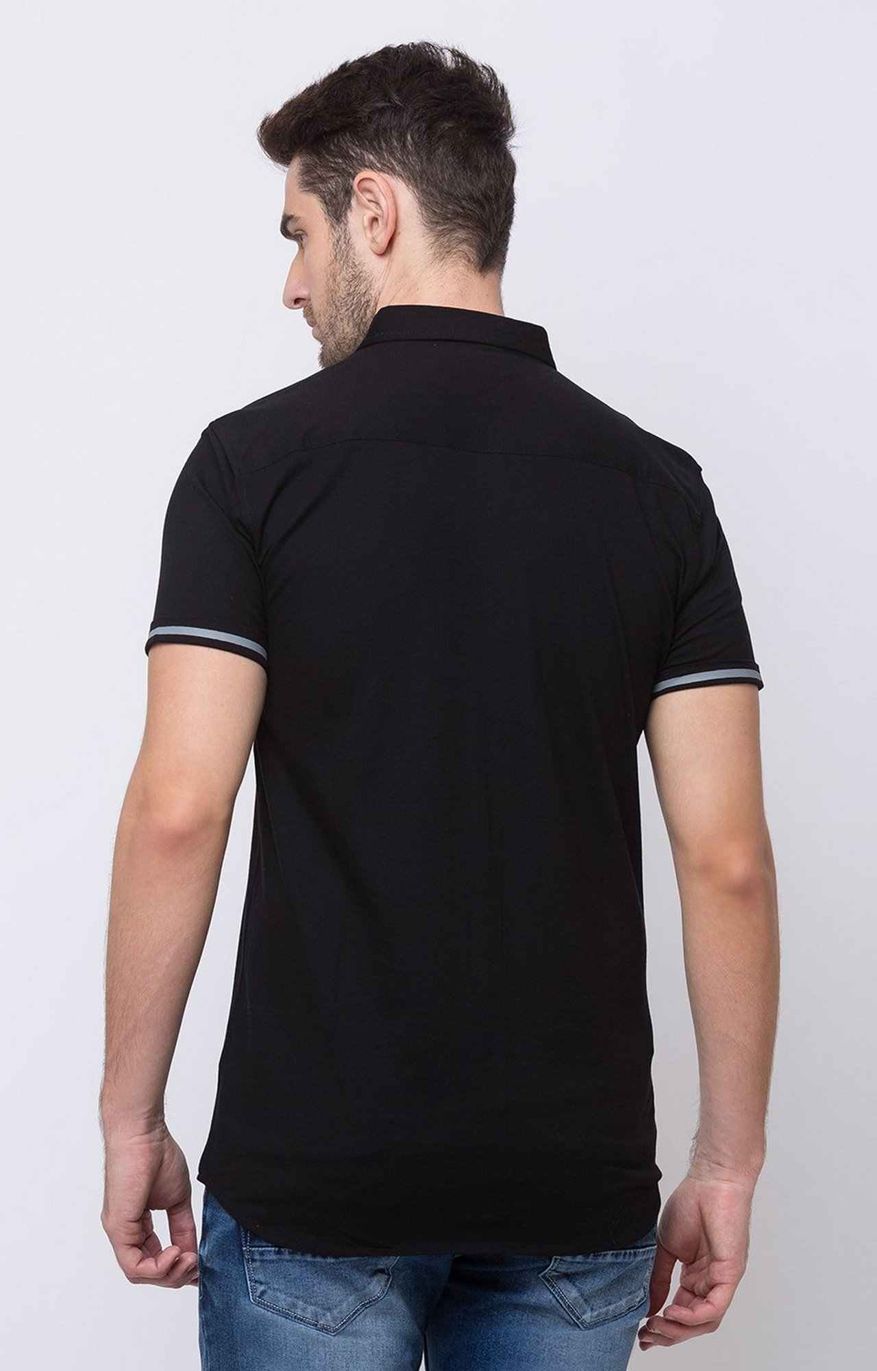Men's Black Polycotton Solid Casual Shirts
