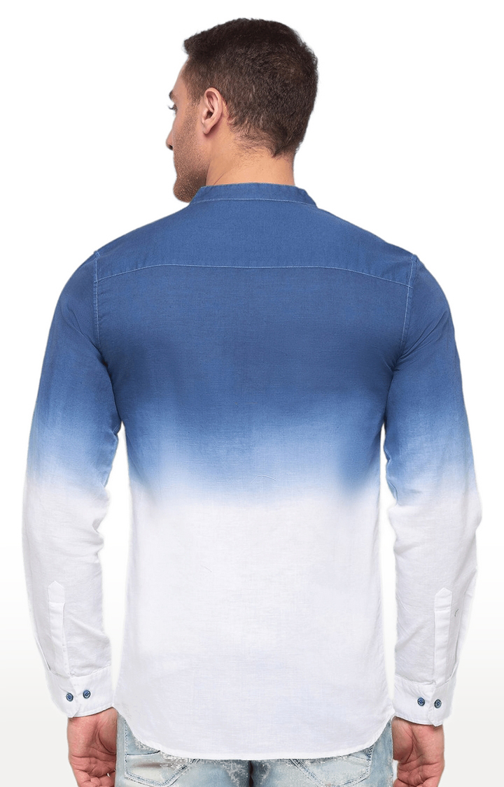 Men's Blue Cotton Colourblock Casual Shirts