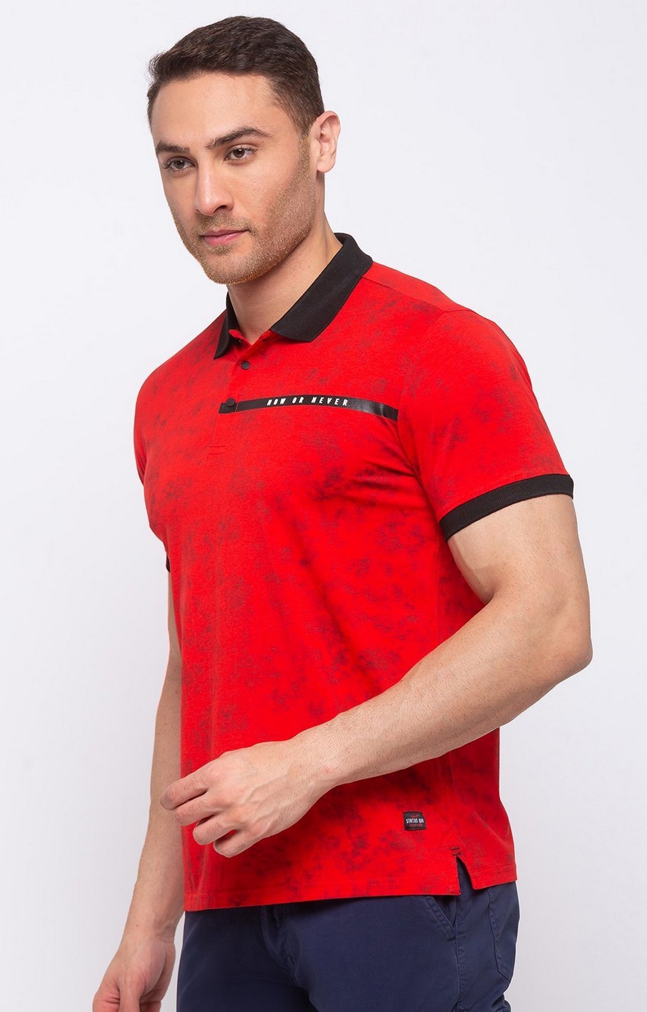 Status Quo | Men's Red Cotton Blend Printed Polos 1