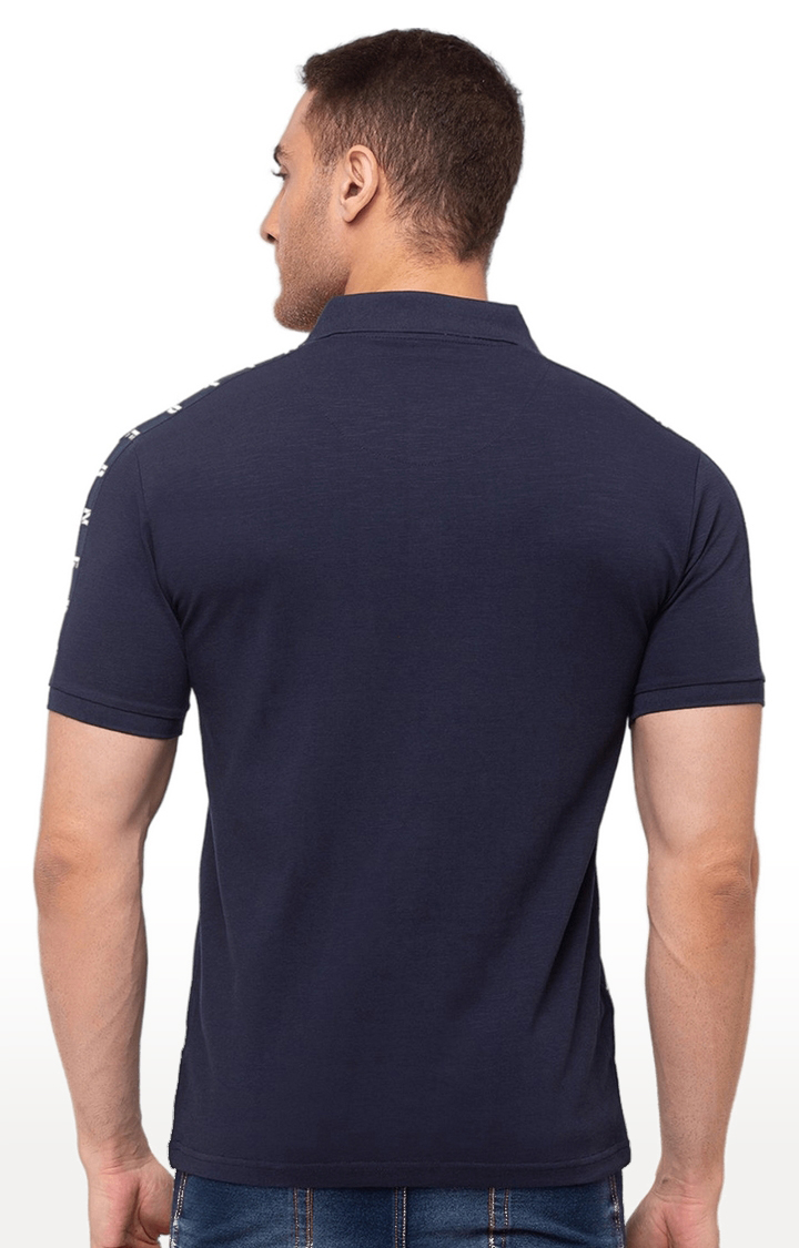 Men's Blue Cotton Printed Polos