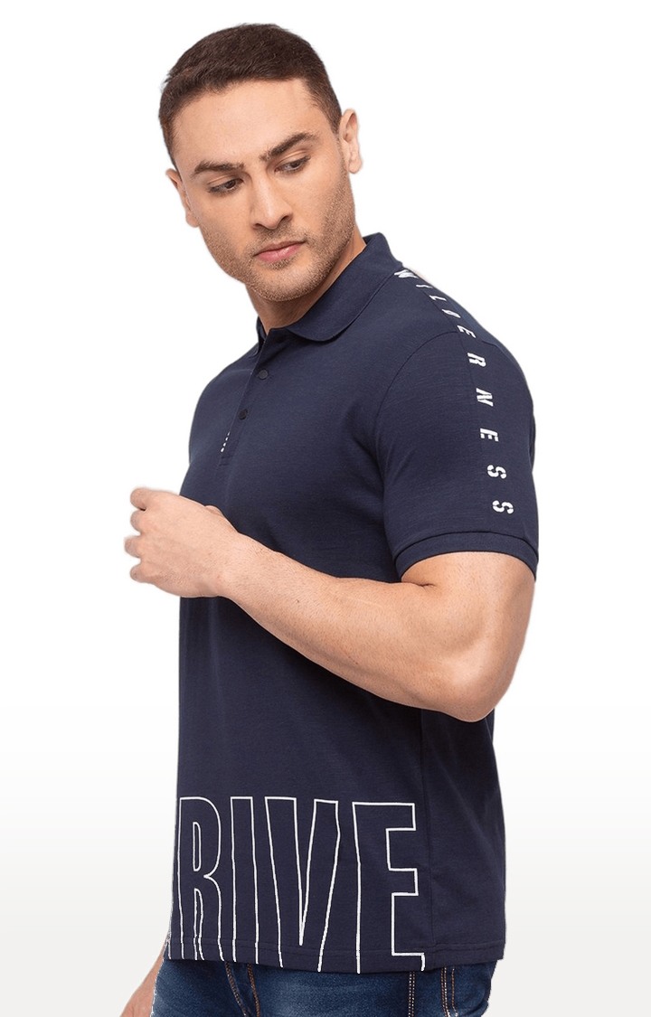 Men's Blue Cotton Printed Polos