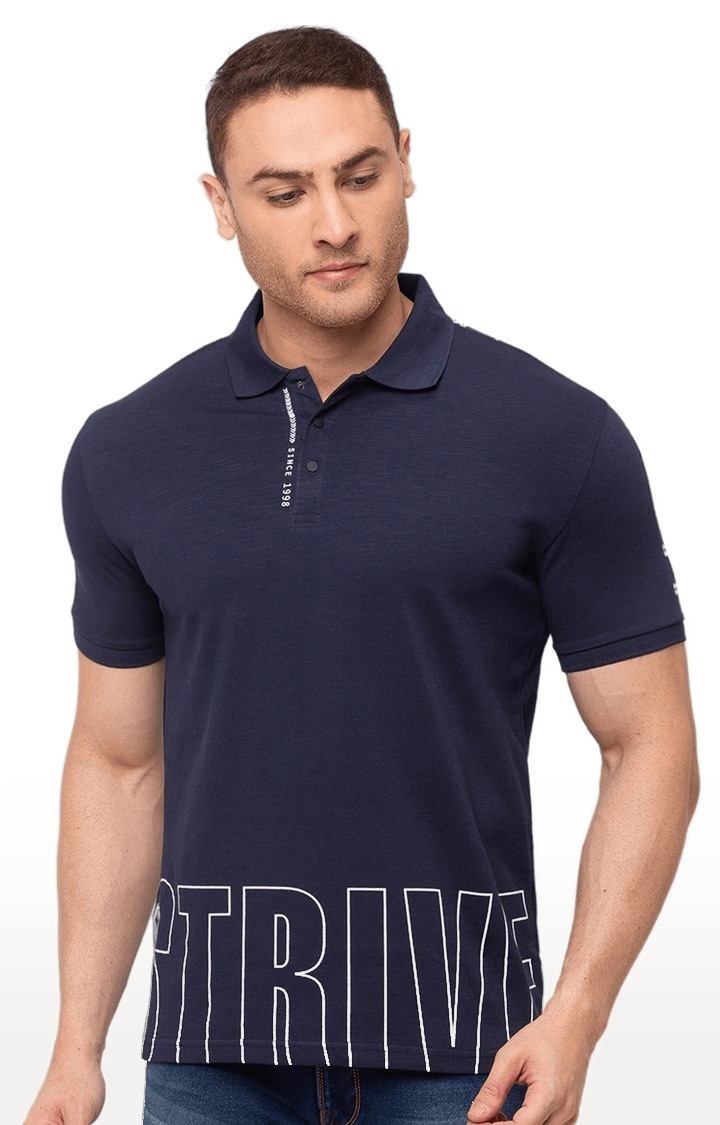 Men's Blue Cotton Printed Polos