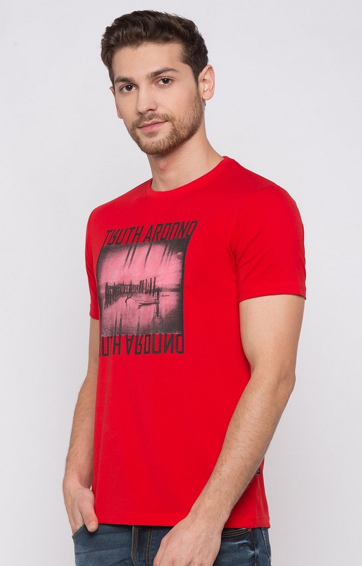 Status Quo | Men's Red Cotton Printeded Regular T-Shirt 2