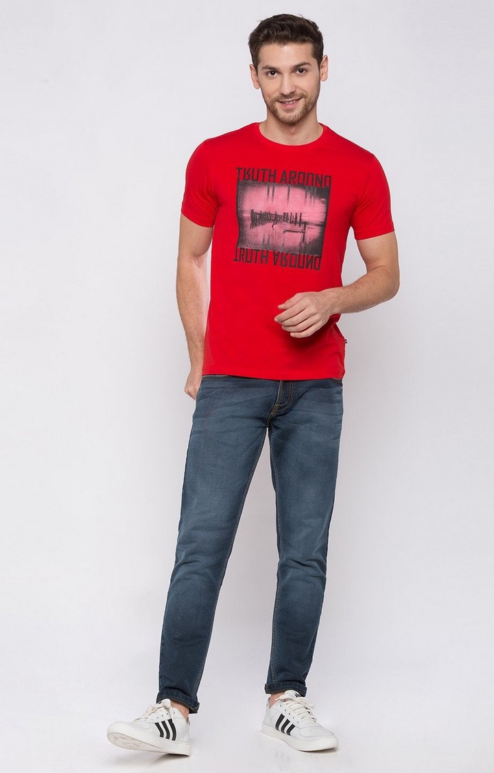 Status Quo | Men's Red Cotton Printeded Regular T-Shirt 1