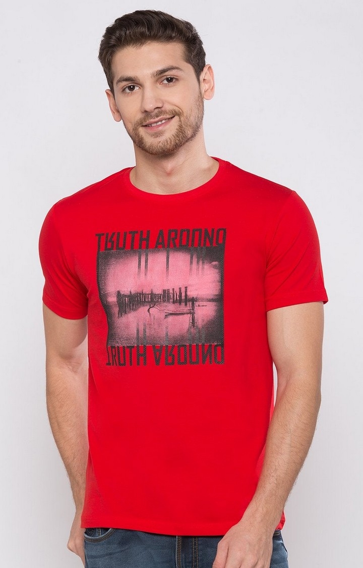 Status Quo | Men's Red Cotton Printeded Regular T-Shirt 0