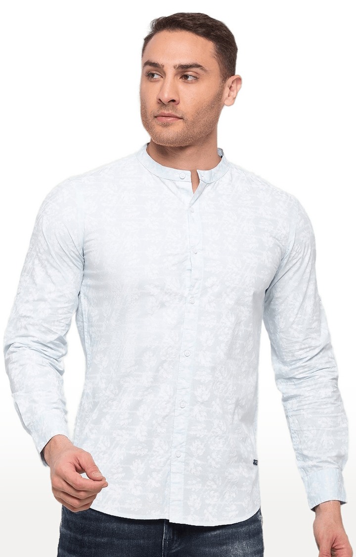 Men's Blue Cotton Printed Casual Shirts