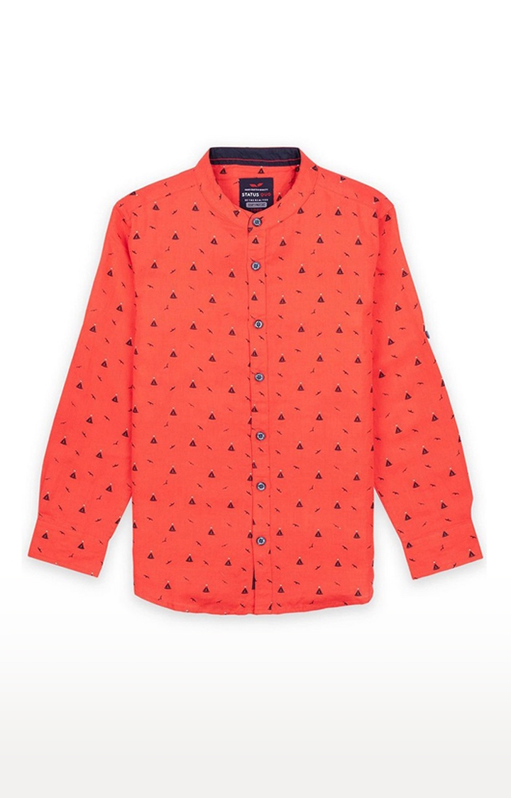 Status Quo | Boy's Orange Cotton Blend Printed Casual Shirts 0