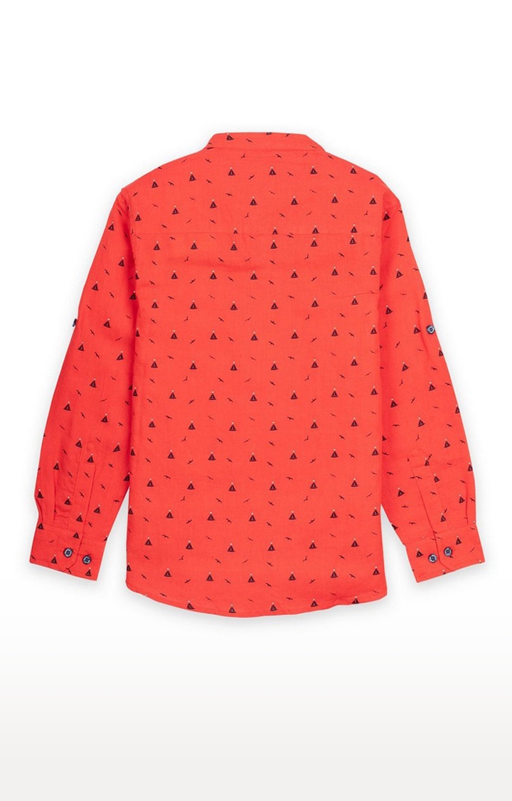 Status Quo | Boy's Orange Cotton Blend Printed Casual Shirts 1