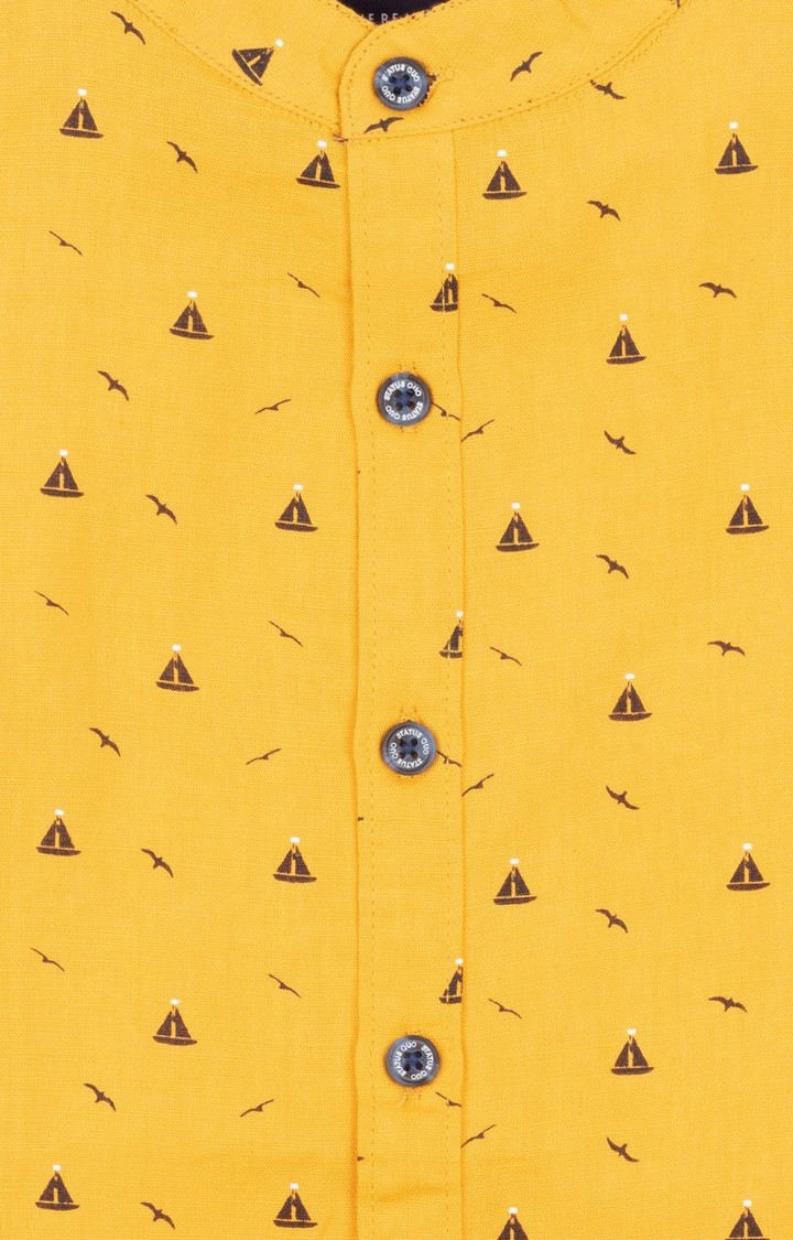 Boy's Yellow Cotton Blend Printed Casual Shirts