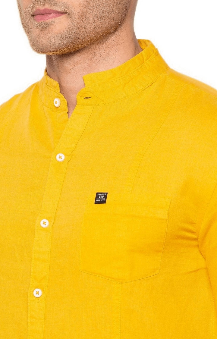 Status Quo | Men's Yellow Cotton Solid Casual Shirts 3
